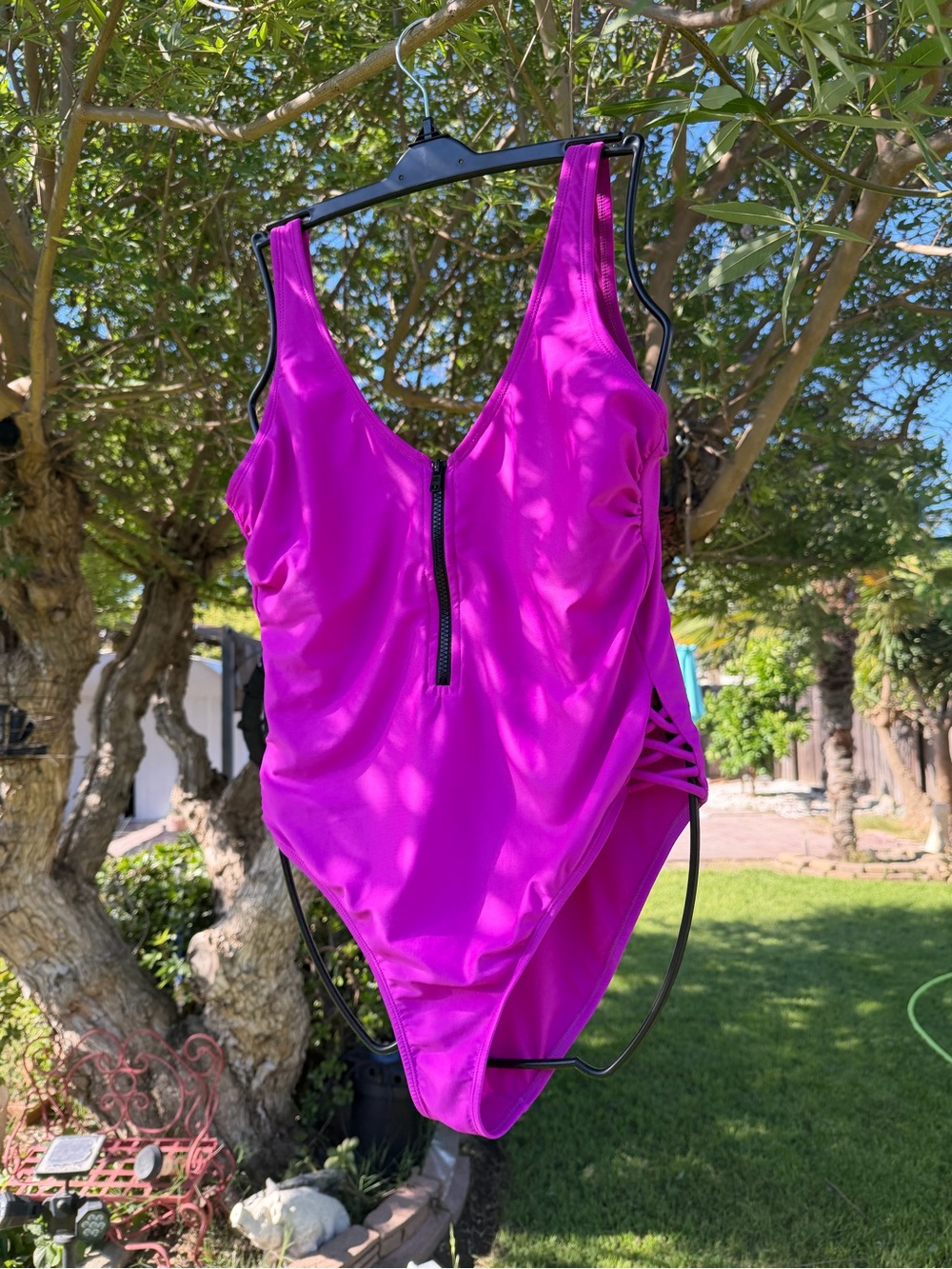 Xhilaration Hot Pink Girls' One-Piece Swimsuit with Front Zip